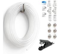 Sctihwelire PU Air Tubing Kit 1/4in OD x 1/6in ID - 39.4ft Clear Flexible Hose with Push to Connect Fittings, Tube Cutter - Pneumatic Air Line Kit for Compressor, Air Tools, Laser Assist