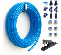 Sctihwelire PU Air Tubing Kit 10mm OD x 6.5mm ID - 32.8ft Blue Flexible Hose with Push to Connect Fittings, Tube Cutter - Pneumatic Air Line Kit for Compressor, Air Tools, Laser Assist