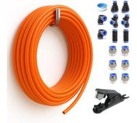 Sctihwelire PU Air Tubing Kit 10mm OD x 6.5mm ID - 32.8ft Red Flexible Hose with Push to Connect Fittings, Tube Cutter - Pneumatic Air Line Kit for Compressor, Air Tools, Laser Assist