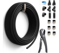Sctihwelire PU Air Tubing Kit 12mm OD x 8mm ID - 32.8ft Black Flexible Hose with Push to Connect Fittings, Tube Cutter - Pneumatic Air Line Kit for Compressor, Air Tools, Laser Assist