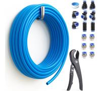 Sctihwelire PU Air Tubing Kit 12mm OD x 8mm ID - 32.8ft Blue Flexible Hose with Push to Connect Fittings, Tube Cutter - Pneumatic Air Line Kit for Compressor, Air Tools, Laser Assist