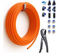 Sctihwelire PU Air Tubing Kit 12mm OD x 8mm ID - 32.8ft Red Flexible Hose with Push to Connect Fittings, Tube Cutter - Pneumatic Air Line Kit for Compressor, Air Tools, Laser Assist