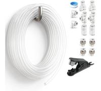 Sctihwelire PU Air Tubing Kit 6mm OD x 4mm ID - 32.8ft Clear Flexible Hose with Push to Connect Fittings, Tube Cutter - Pneumatic Air Line Kit for Compressor, Air Tools, Laser Assist