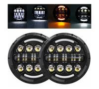 SCUASKJ 2x Car 7 Inch Led Headlight Hi/Low H4 Halo Angle Eyes DRL Headlamp For F 150 1976 For Mustang 1965-1978 Headlight(80w Halo Black b)