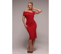 Scuba Crepe Pleated Drop Shoulder Midi Dress Goddiva Red 8