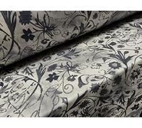 Scuba Crepe Spandex Stretch Double Jersey Fabric, per metre - Floral Flower Print - Grey