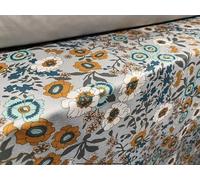 Scuba Crepe Stretch Spandex Double Jersey Dress Fabric, per metre - Floral Print - Duck Egg & Saffron