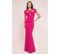 Scuba Crepe Twist Cutout Maxi Dress Goddiva Dark Pink 14