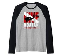 SCUBA Dive Roatan Honduras Diver Down Flag Raglan Baseball Tee
