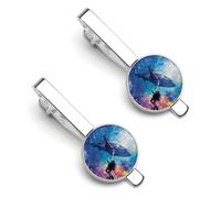 Scuba Diver And Whale Shark Swim Together Men's Tie Clips Necktie Bar Pinch Clip Set of 2 Formal Business Wedding Accessories