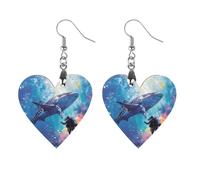 Scuba Diver And Whale Shark Swim Together Women's Earrings Wooden Pendant Dangle Jewelry Stylish Accessories for Party