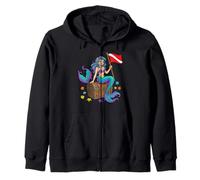 Scuba Diver Down Flag Mermaid Treasure Chest Ocean Diving Zip Hoodie
