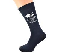 Scuba Diver Image Makes me Happy. Work. Not so Much. Printed in White Vinyl on Mens Navy Blue Cotton Rich Socks Great. One Size, UK 8-12