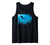 Scuba Diver Ocean Scene Underwater Reef Silhouette Tank Top