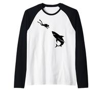 Scuba Diver Shark Encounter Sea Exploring Ocean Life Diving Raglan Baseball Tee