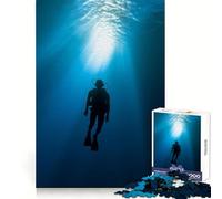 Scuba Diver Silhouette in Deep Blue 1000 Piece Jigsaw Puzzles for Teenagers Strong Logic Toy Calm Escape Clear Edge Birthday Gift (38x26cm)