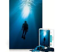 Scuba Diver Silhouette in Deep Blue 1000 Piece Jigsaw Puzzles for Teenagers Strong Logic Toy Calm Escape Clear Edge Birthday Gift (38x26cm)