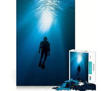 Scuba Diver Silhouette in Deep Blue Jigsaw Puzzles 1000 Piece for Adults Think Smart Toy Together Fun Accurate Cut Art Display (38x52cm)