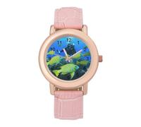 Scuba Diver Women's Wrist Watches Pink Leather Strap Round Case Three-Hand Casual Ladies Watches