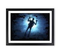 Scuba Diving 3 Modern CB Framed Print | A4 Black Framed Wall Art | Ready to Hang | Modern Nature Picture | Living Room Bedroom Lounge Office