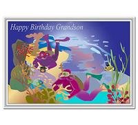 Scuba Diving Birthday Cards for him - Best Unusual Unique Cool - Boys Men Male (Grandson Birthday Card - Sea Diver theme)