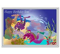 Scuba Diving Birthday Cards for him - Best Unusual Unique Cool - Boys Men Male (Son Birthday Card - Sea Diver theme)
