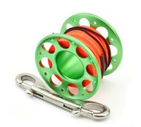 Scuba Diving Reel Aluminium Hook Finger Guide Ended 316 Stainless Steel Double with Bolt Underwater Alloy Snap Spool Line Safety Reel for Cave Diving (15m green)
