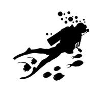 Scuba Diving Vinyl Sticker Diver Fishes Bubbles Underwater Art Wall Stickers Marine Theme Bedroom Bathroom-S-42x46cm-Black