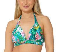 Scuba Ladies Swimwear Women's Halter Tie Neck Bikini Top Mix & Match Plain Printed Non-Wired UK Seller - Tropics Print - Size 12