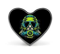 Scuba Skull Funny Metal Badge 1″ Heart Form Brooch Pin | Novelty Clothes Hat Bag Tie Accessories Decor for Men Women