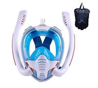Scuba Tank, Snorkeling Mask Double Tube Silicone Full Dry Diving Mask Adult Swimming Mask Diving Goggles Self Contained Underwater Breathing(White Blue,S/M)