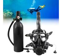 Scuba Tank with Full Face Diving Mask, 1L Portable Mini Scuba Tank Provide 25-30 Minutes Breath, Reusable Snorkeling Dive Bottle Oxygen Cylinder for Underwater Exploration, Diving Practice (Black)