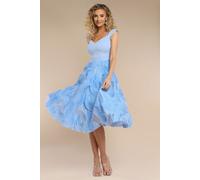 Scuba & Textured Chiffon A Line Midi Dress Goddiva Blue 18