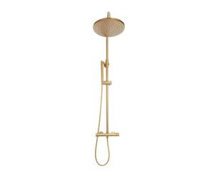 Scudo Apres Brushed Brass Twin Head Rigid Riser Shower Kit Thermostatic