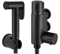 Noir Black Round Douche Thermostatic Bar Valve with Shower Spray Kit Matt Black