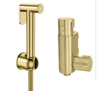 Scudo Brushed Brass Bidet Thermostatic Douche Valve And Spray Toilet, Spray Brass Bathroom Round Bidet Douche Kit