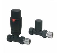 Noir Designer Straight TRV Thermostatic Radiator Valves 15mm Black | Energy Saving |