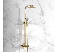 Scudo Square Brushed Brass Thermostatic Shower Twin Head