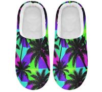 Scuff Slippers Cozy Comfortable US W8-9/M6-7 Neon Palm Trees Tropical | Indoor Household Outdoor Unisex Warm Winter Chr for Christmas Halloween