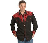 Scully Men's Crimson Floral Embroidery Retro Long Sleeve Western Shirt Dark Red XX-Large