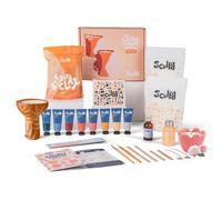 Sculpd Candle Making Pottery Kit for Adults with Air Dry Clay and Acrylic Paint Set, Non-Toxic Eco Soy Wax, Scented Fragrance Oil, Candle Glaze, Tools & Guide, 2 Candles, Peony Rose with Earth Tones