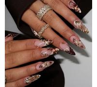 Sculpted Flower False Nails ABS Seamlessly Adhesion Long Wear Resistant For Career Women Special Event Manicure French Tip Nail
