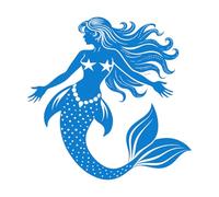 Sculpted Silhouette of a Graceful Mermaid Against Azure Waters Wall Stickers 54.6x55cm Tattoo Culture Blue