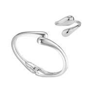 Sculptural Silver-Tone Jewellery Set for Women, Contemporary Open Bracelet & Matching Ring, Polished Metallic Teardrop Design, Chic Statement Pieces for Daily & Occasion Wear