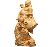 Sculpture Buddha Statue Feng Shui Happiness Laughing Sitting On Fish God Of Wealth Statue Home Decor