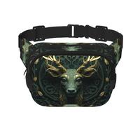Sculpture deer head Fitness travel shoulder bag, fashionable and casual waist bag, square double-layer waist bag, Black, One Size, Black, One Size