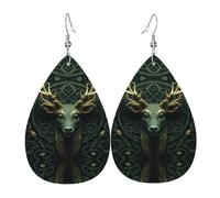 Sculpture deer head Printed teardrop-shaped leather earrings | High-end design, light luxury earrings