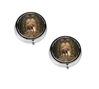 Sculpture Elephant Print Pill Box, Round Pill Organizer, 3 Compartment Small Pill Case for Purse & Pocket, Portable Medicine Box, Travel Pill Case