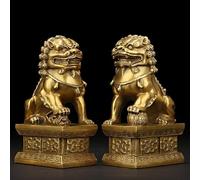 Sculpture Feng Shui Brass Statue Lion Wealth Prosperity Ornaments Pair Of Dogs FU Foo Guardian Ward Off Evil Energy