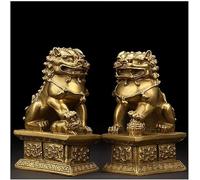 Sculpture Feng Shui Brass Statue Lion Wealth Prosperity Ornaments Pair Of Dogs FU Foo Guardian Ward Off Evil Energy(B)
